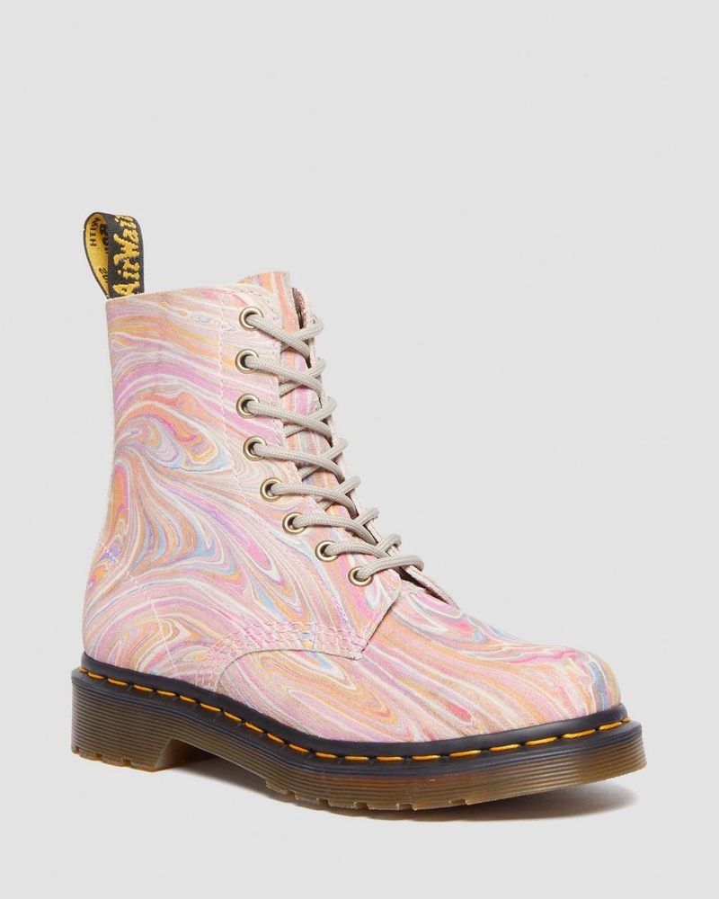 Dr Martin Martens 1460 Pascal Marbled Suede Lace Up Boots (Marbled Suede) Boots Pink / Orange | NN85-Q6OD