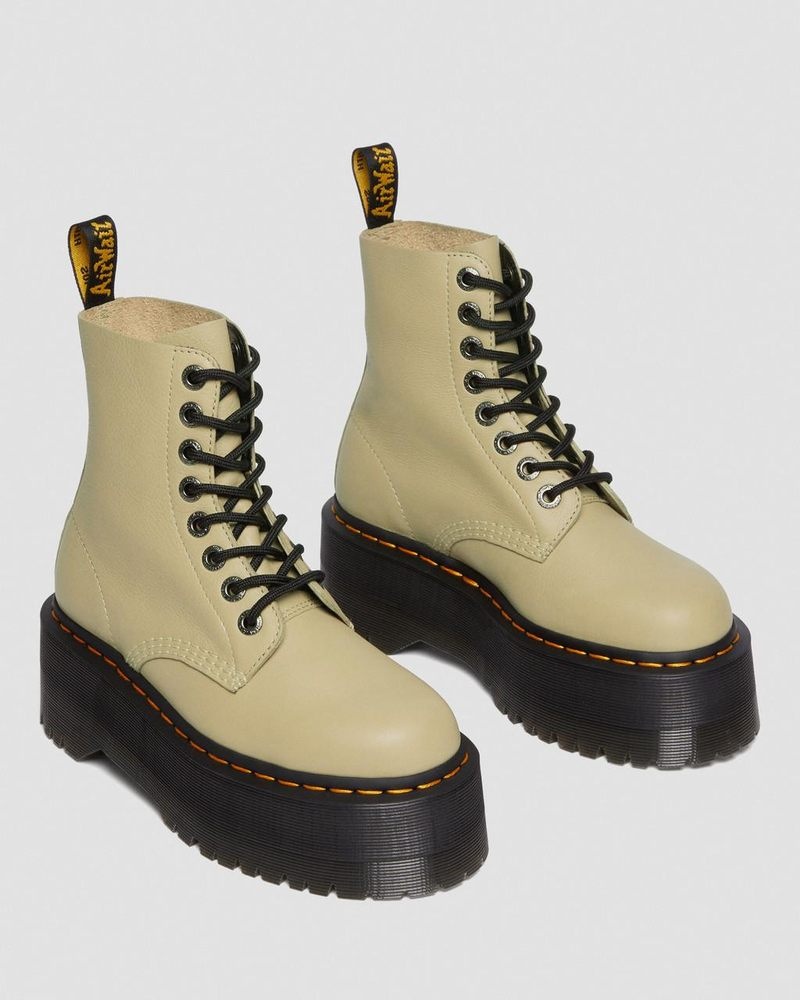 Dr Martin Martens 1460 Pascal Max Leather Platform Boots (Pisa) Boots Pale Olive | CC26-E4VD