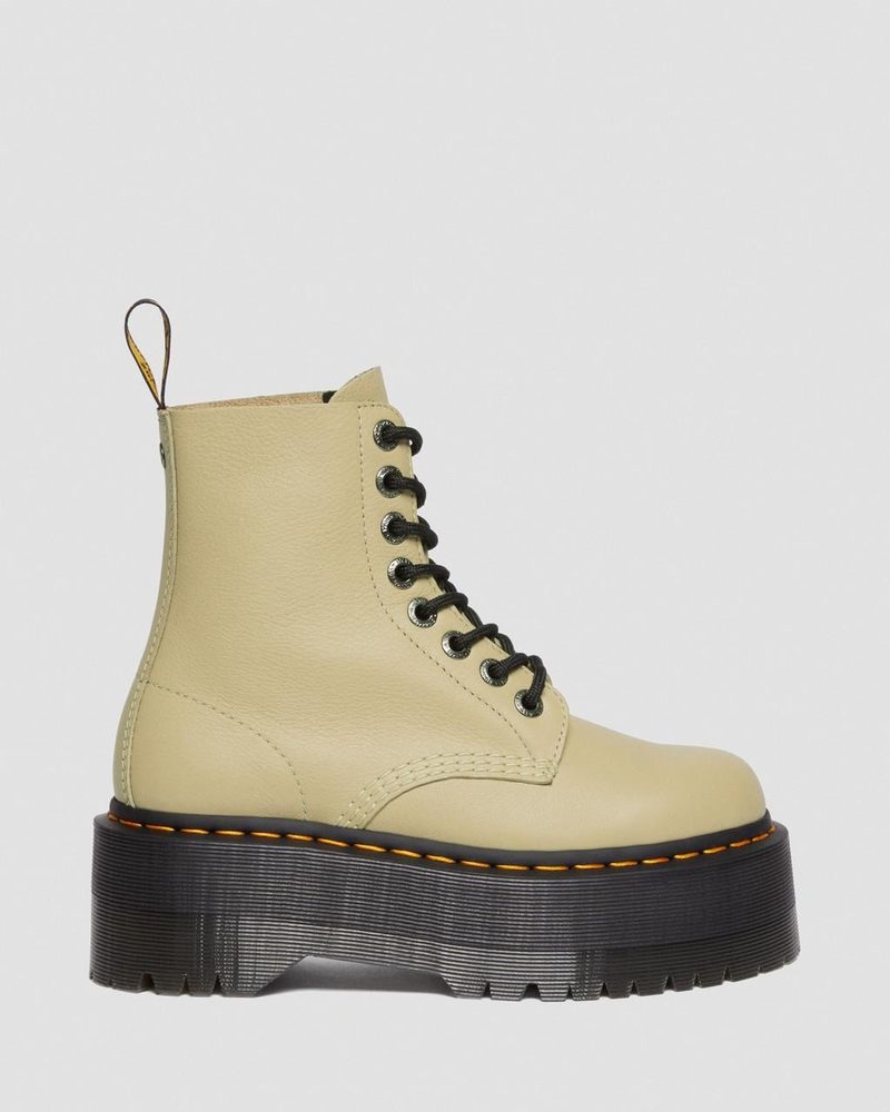 Dr Martin Martens 1460 Pascal Max Leather Platform Boots (Pisa) Boots Pale Olive | CC26-E4VD