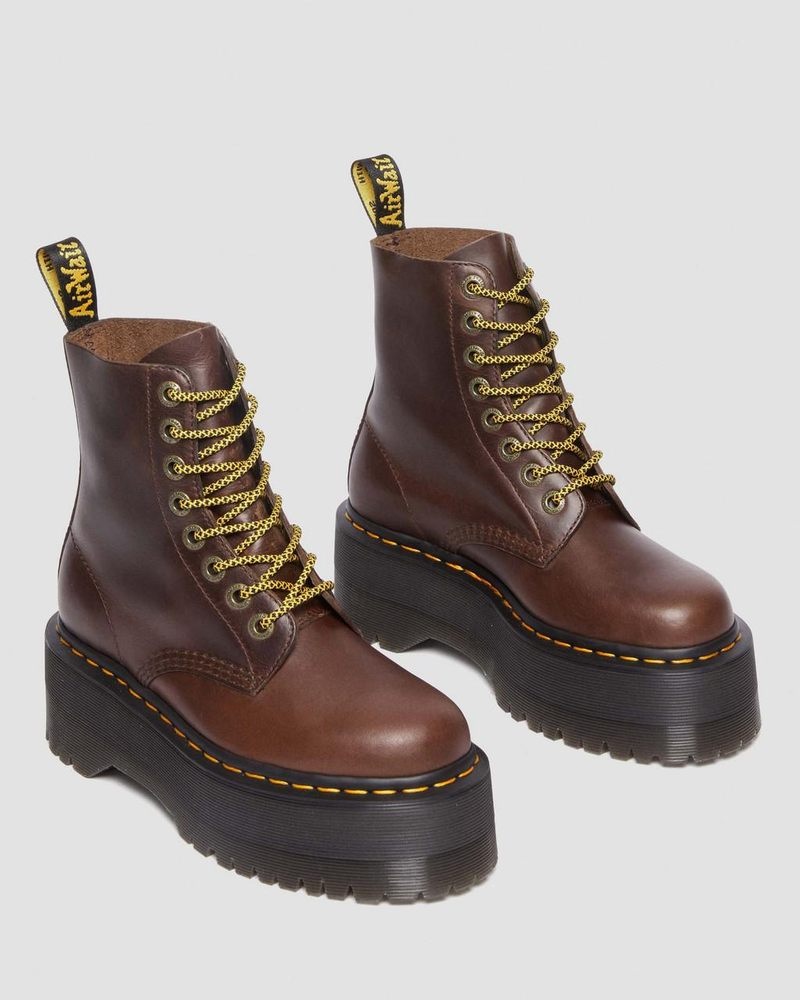 Dr Martin Martens 1460 Pascal Max Pull Up Leather Platform Boots Platforms Boots Dark Brown | UQ35-T4XD