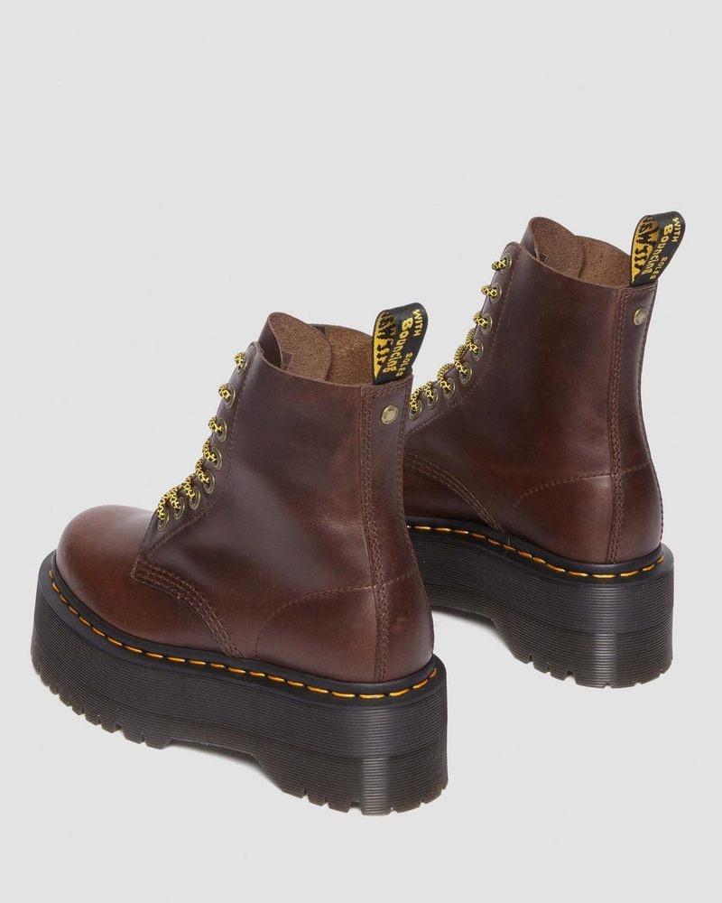 Dr Martin Martens 1460 Pascal Max Pull Up Leather Platform Boots Platforms Boots Dark Brown | UQ35-T4XD