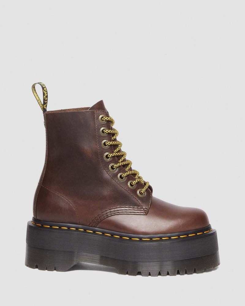 Dr Martin Martens 1460 Pascal Max Pull Up Leather Platform Boots Platforms Boots Dark Brown | UQ35-T4XD