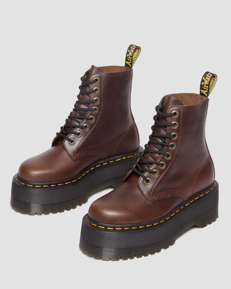 Dr Martin Martens 1460 Pascal Max Pull Up Leather Platform Boots Platforms Boots Dark Brown | UQ35-T4XD