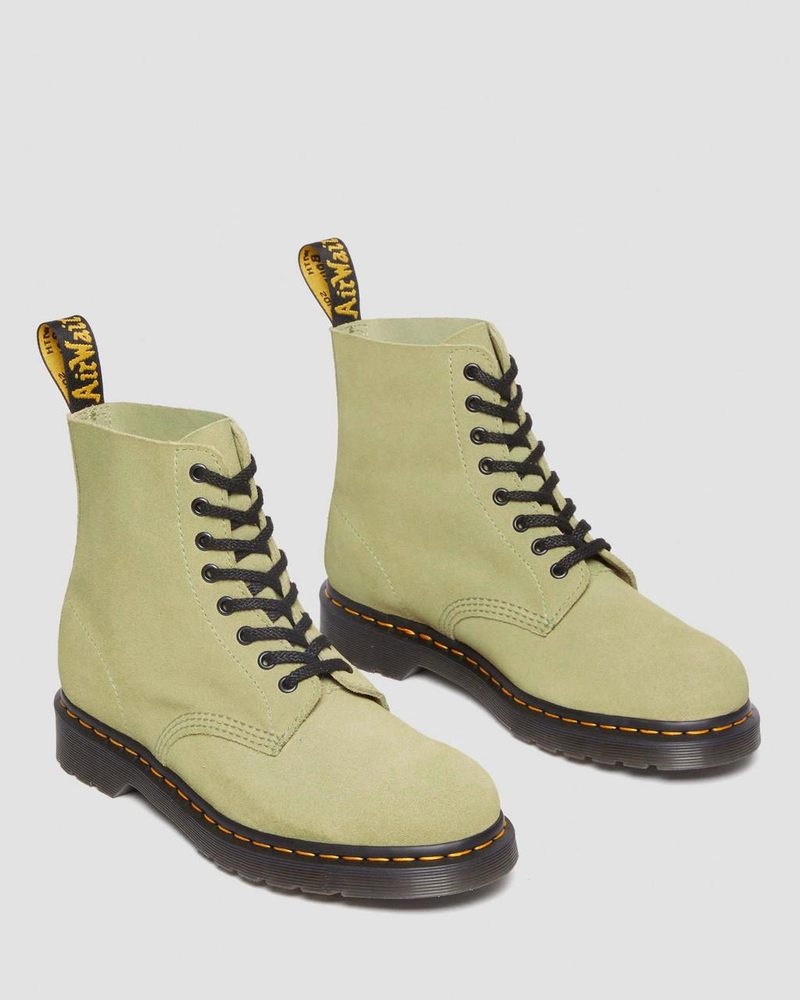 Dr Martin Martens 1460 Pascal Suede Lace Up Boots (E H Suede+E H Suede Mb) Boots Pale Olive | YM71-M7OW