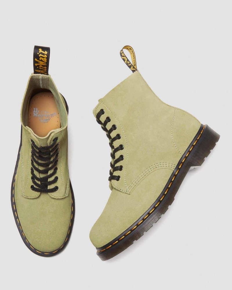 Dr Martin Martens 1460 Pascal Suede Lace Up Boots (E H Suede+E H Suede Mb) Boots Pale Olive | YM71-M7OW