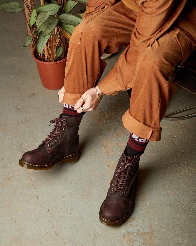 Dr Martin Martens 1460 Pascal Waxed Full Grain Leather Lace Up Boots (Waxed Full Grain) Boots Chestnut | PX88-E7SN