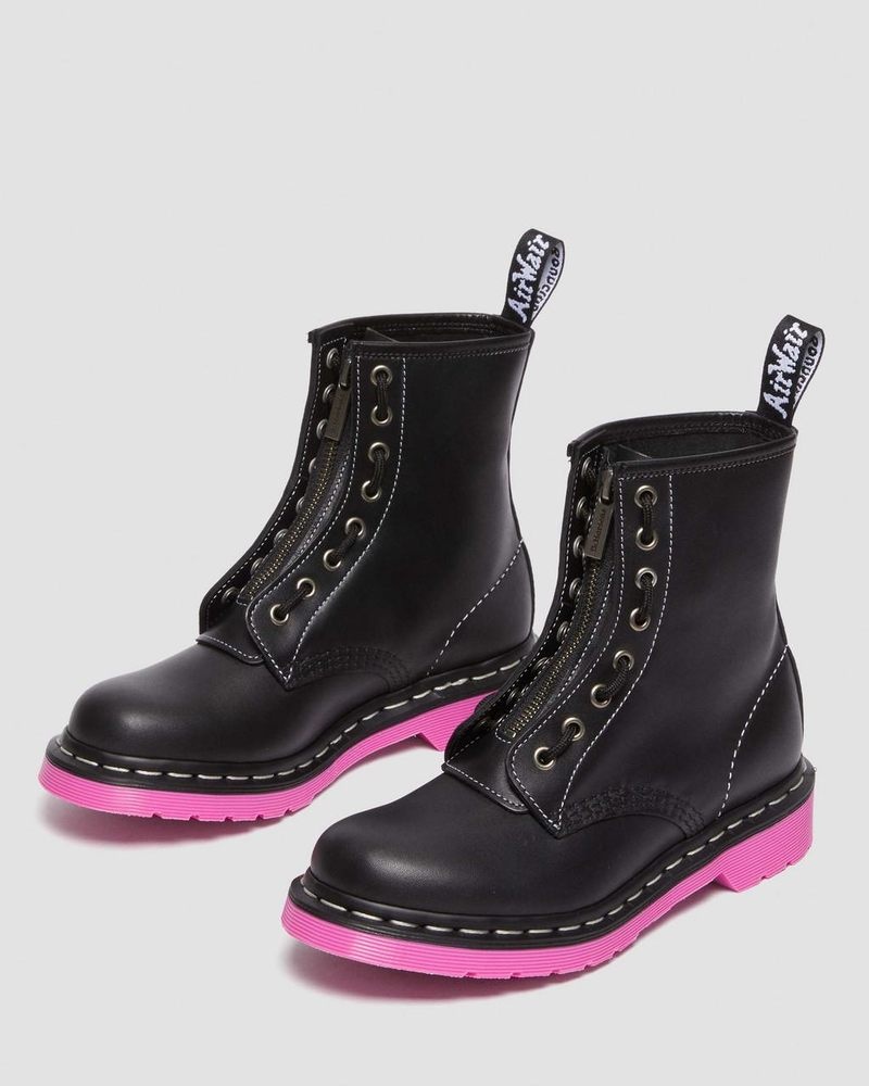 Dr Martin Martens 1460 Pink Sole Wanama Leather Jungle Zip Boots (Wanama) Boots Black | SF27-R5UT