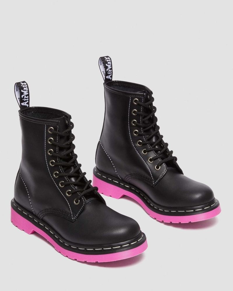 Dr Martin Martens 1460 Pink Sole Wanama Leather Jungle Zip Boots (Wanama) Boots Black | SF27-R5UT