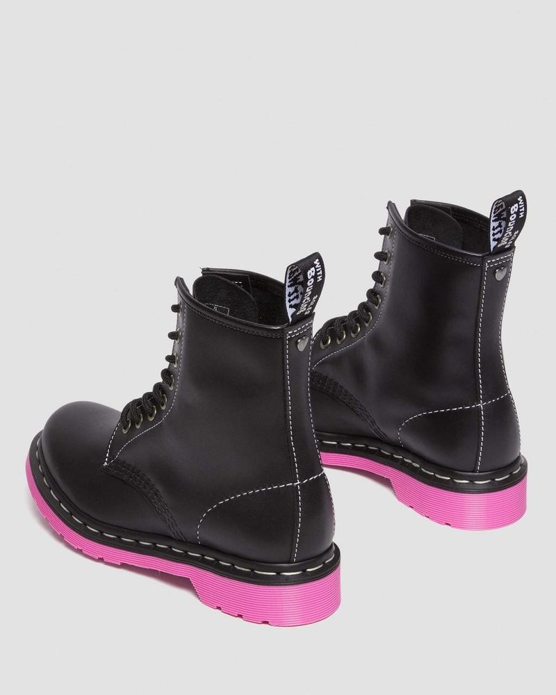 Dr Martin Martens 1460 Pink Sole Wanama Leather Jungle Zip Boots (Wanama) Boots Black | SF27-R5UT