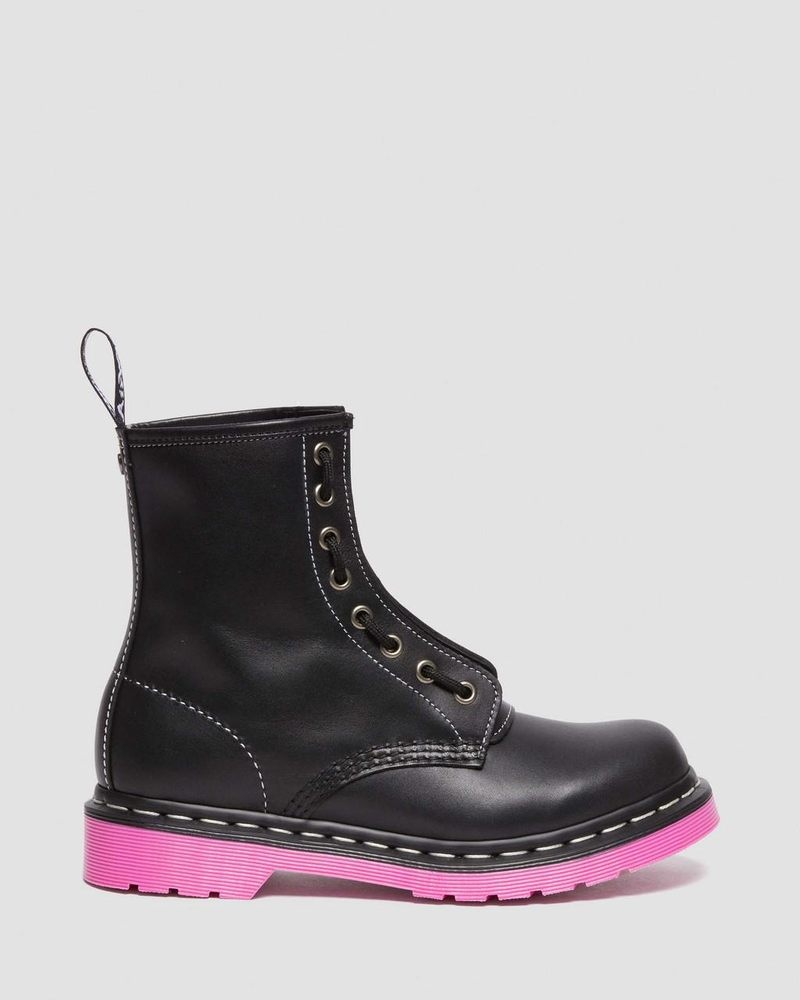 Dr Martin Martens 1460 Pink Sole Wanama Leather Jungle Zip Boots (Wanama) Boots Black | SF27-R5UT