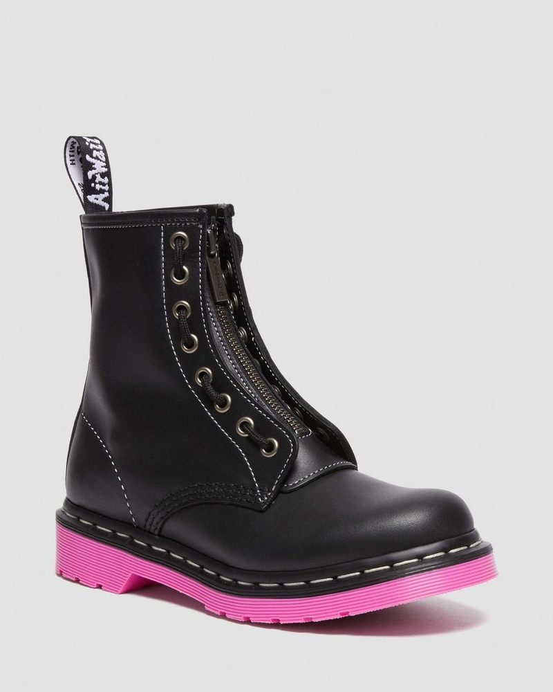 Dr Martin Martens 1460 Pink Sole Wanama Leather Jungle Zip Boots (Wanama) Boots Black | SF27-R5UT