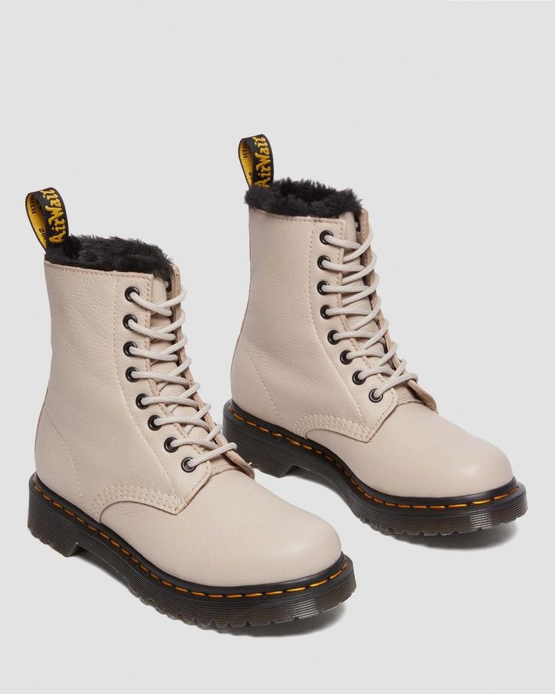 Dr Martin Martens 1460 Serena Faux Fur Lined Virginia Lace Up Boots (Virginia) Boots Vintage Taupe | BB38-K4AD