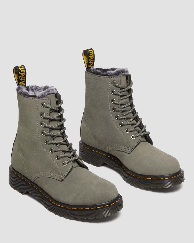 Dr Martin Martens 1460 Serena Faux Fur Lined Nubuck Lace Up Boots (Milled Nubuck Wp) Boots Nickel Grey | JJ90-F4MB