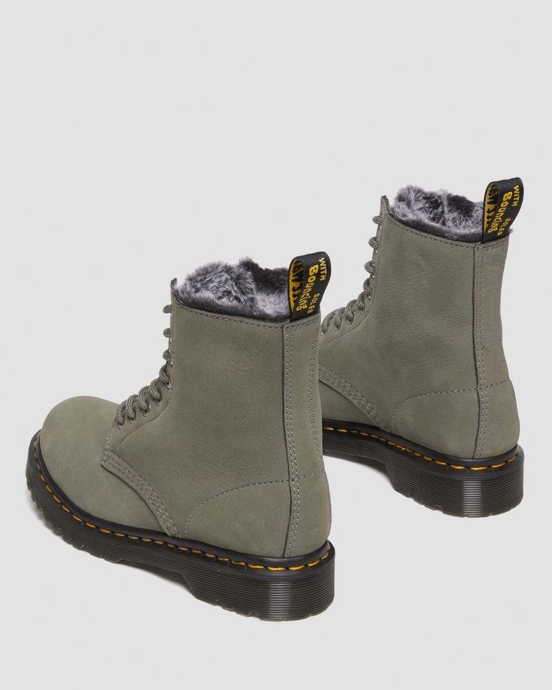 Dr Martin Martens 1460 Serena Faux Fur Lined Nubuck Lace Up Boots (Milled Nubuck Wp) Boots Nickel Grey | JJ90-F4MB