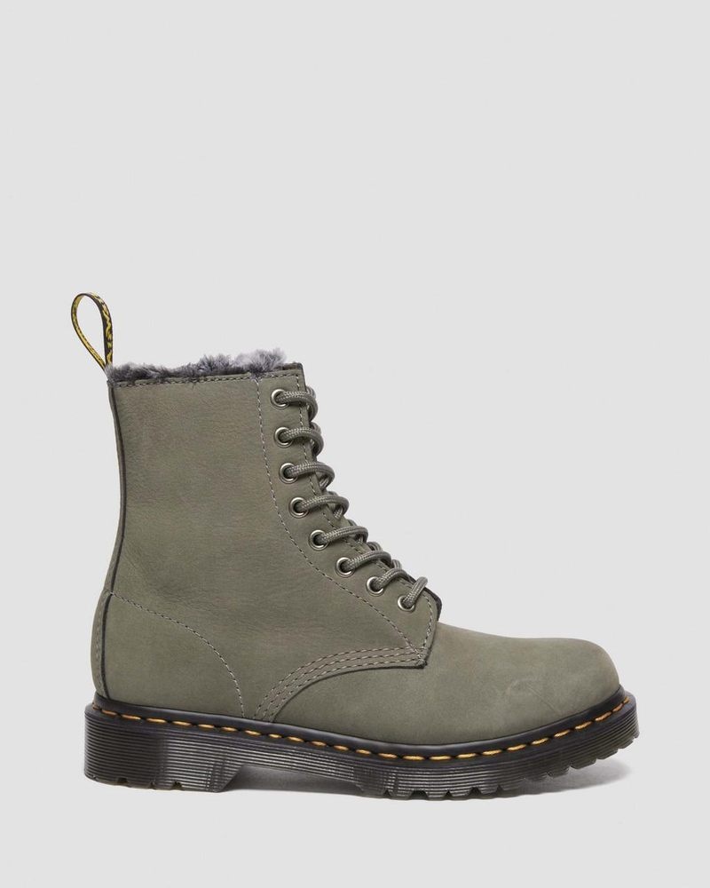 Dr Martin Martens 1460 Serena Faux Fur Lined Nubuck Lace Up Boots (Milled Nubuck Wp) Boots Nickel Grey | JJ90-F4MB