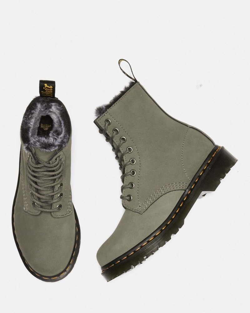 Dr Martin Martens 1460 Serena Faux Fur Lined Nubuck Lace Up Boots (Milled Nubuck Wp) Boots Nickel Grey | JJ90-F4MB