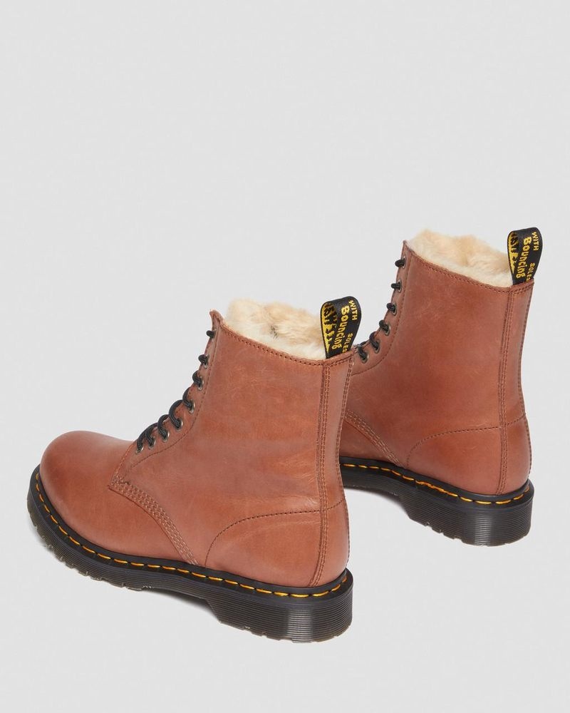 Dr Martin Martens 1460 Serena - Faux Fur-Lined Leather Boots (Farrier) Boots Tan | JL33-H7TG