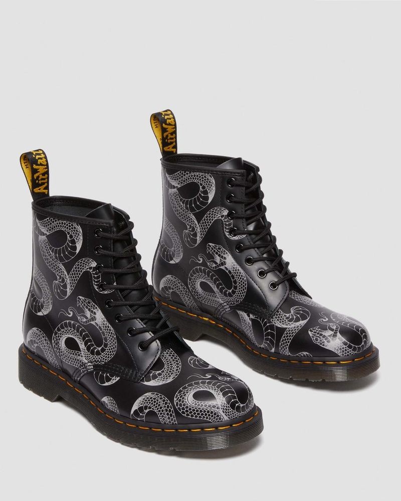 Dr Martin Martens 1460 Serpent Print Leather Lace Up Boots (Wild Serpent Smooth) Boots Black | SM72-Q8MC