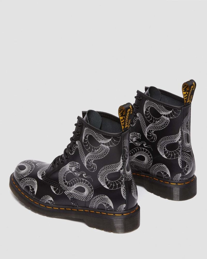 Dr Martin Martens 1460 Serpent Print Leather Lace Up Boots (Wild Serpent Smooth) Boots Black | SM72-Q8MC