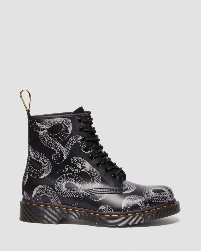 Dr Martin Martens 1460 Serpent Print Leather Lace Up Boots (Wild Serpent Smooth) Boots Black | SM72-Q8MC