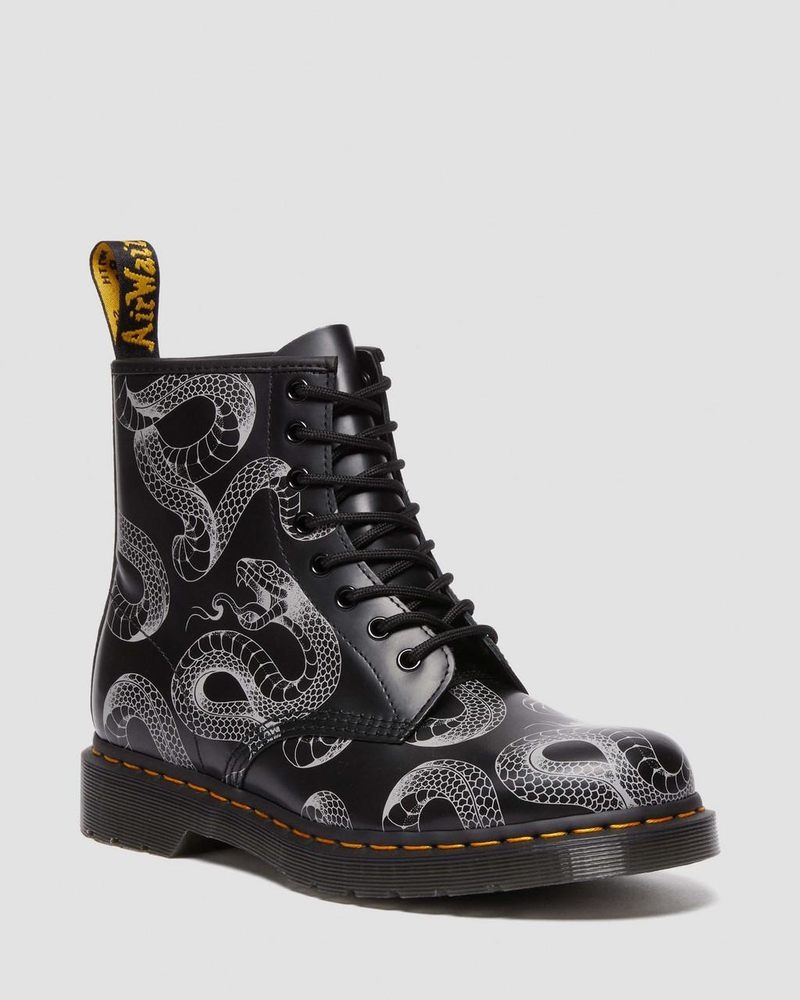 Dr Martin Martens 1460 Serpent Print Leather Lace Up Boots (Wild Serpent Smooth) Boots Black | SM72-Q8MC