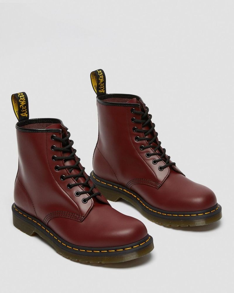 Dr Martin Martens 1460 Smooth Leather Lace Up Boots (Smooth Leather) Boots Cherry Red | MF58-T2TU