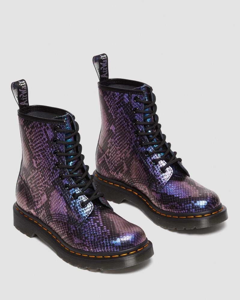 Dr Martin Martens 1460 Snake Print Emboss Leather Lace Up Boots (Viper Croc Emboss) Boots Black / Multi | KA90-P9GJ