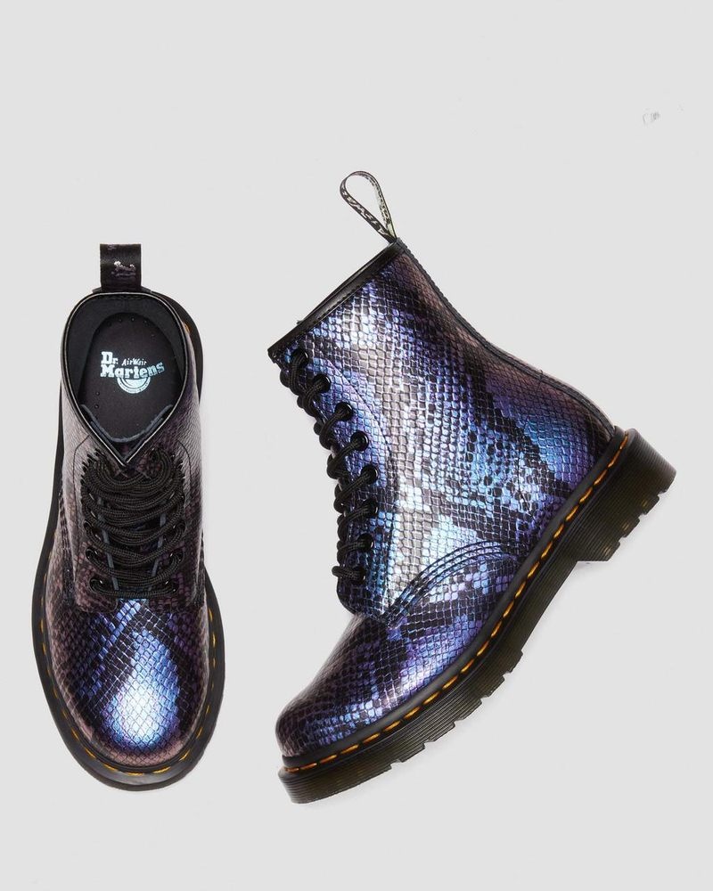 Dr Martin Martens 1460 Snake Print Emboss Leather Lace Up Boots (Viper Croc Emboss) Boots Black / Multi | KA90-P9GJ