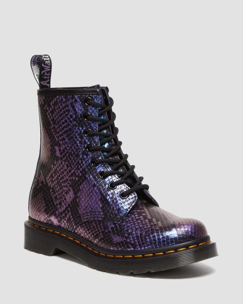 Dr Martin Martens 1460 Snake Print Emboss Leather Lace Up Boots (Viper Croc Emboss) Boots Black / Multi | KA90-P9GJ