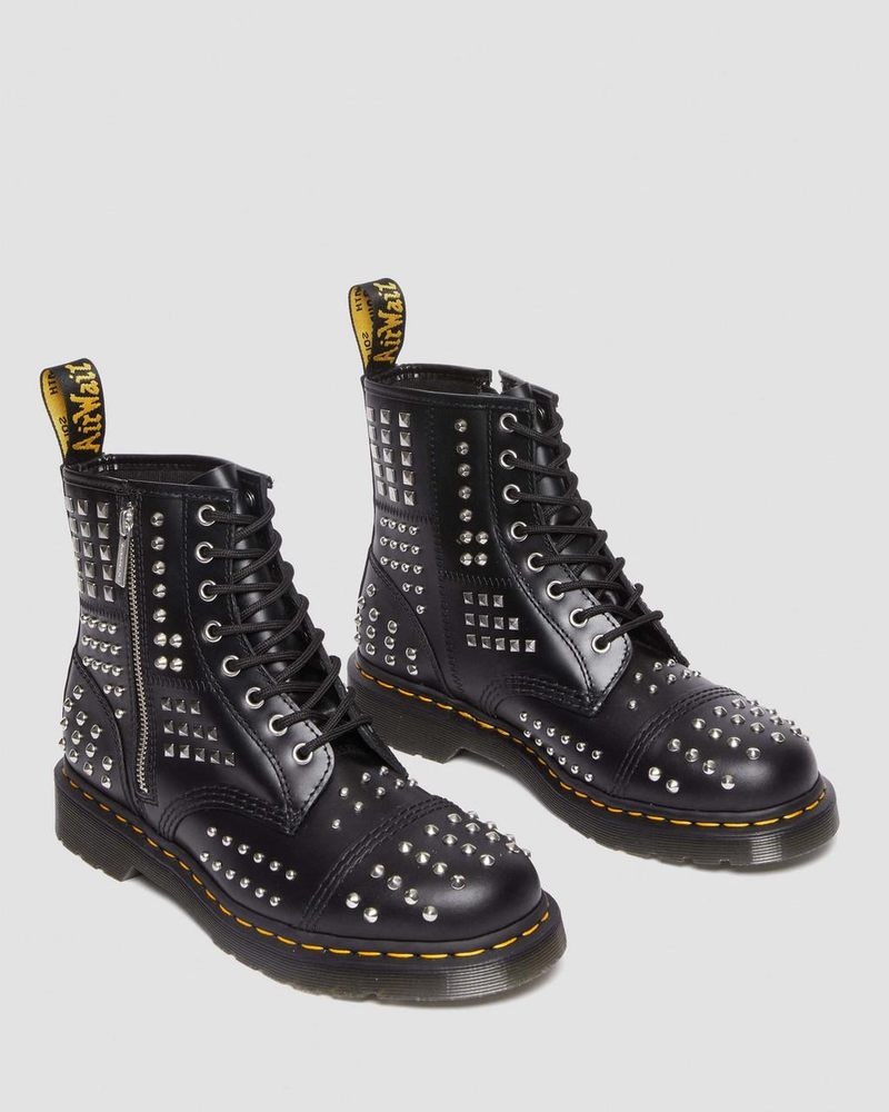 Dr Martin Martens 1460 Studded Zip Atlas Leather Lace Up Boots (Atlas) Boots Black | ML31-L2HP