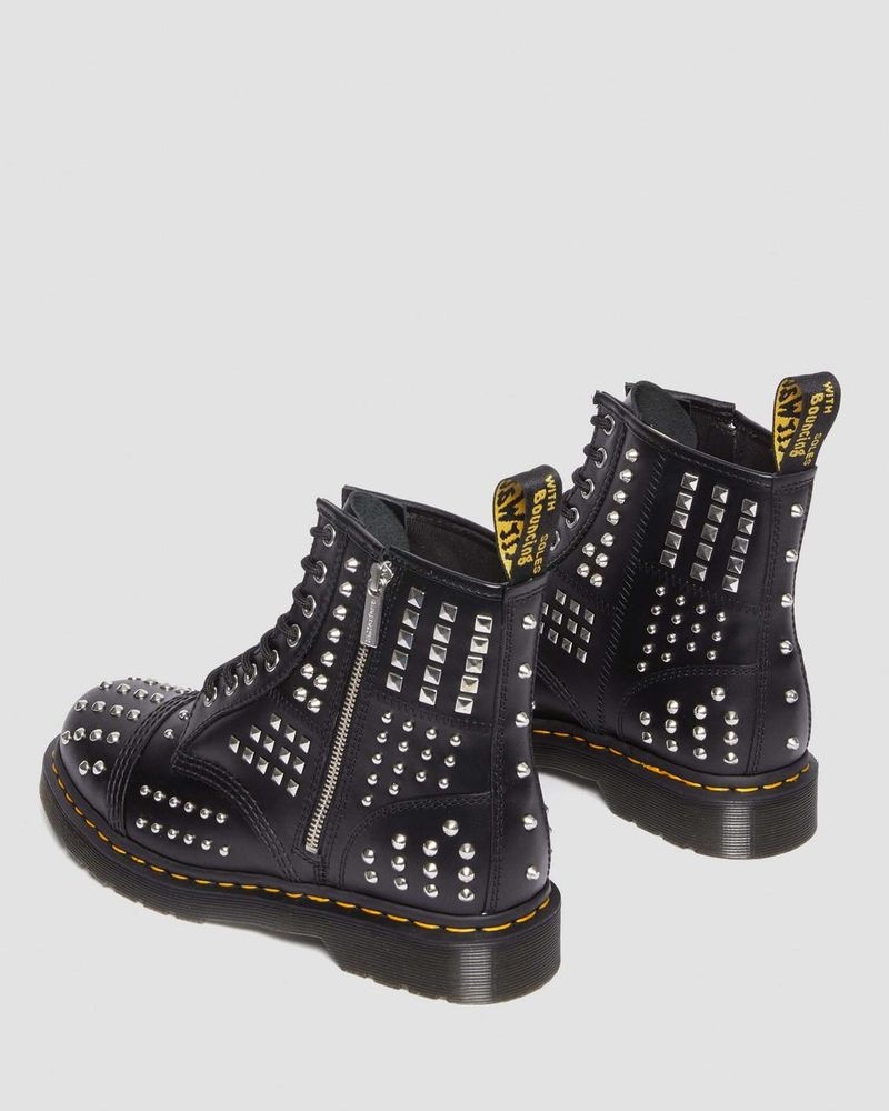 Dr Martin Martens 1460 Studded Zip Atlas Leather Lace Up Boots (Atlas) Boots Black | ML31-L2HP