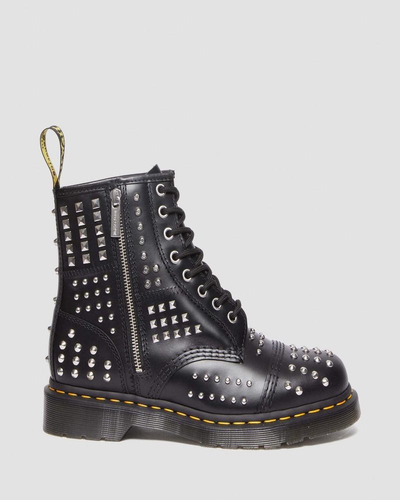 Dr Martin Martens 1460 Studded Zip Atlas Leather Lace Up Boots (Atlas) Boots Black | ML31-L2HP