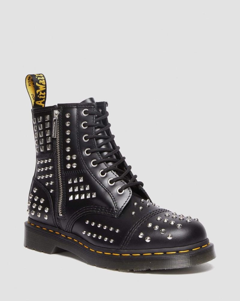 Dr Martin Martens 1460 Studded Zip Atlas Leather Lace Up Boots (Atlas) Boots Black | ML31-L2HP