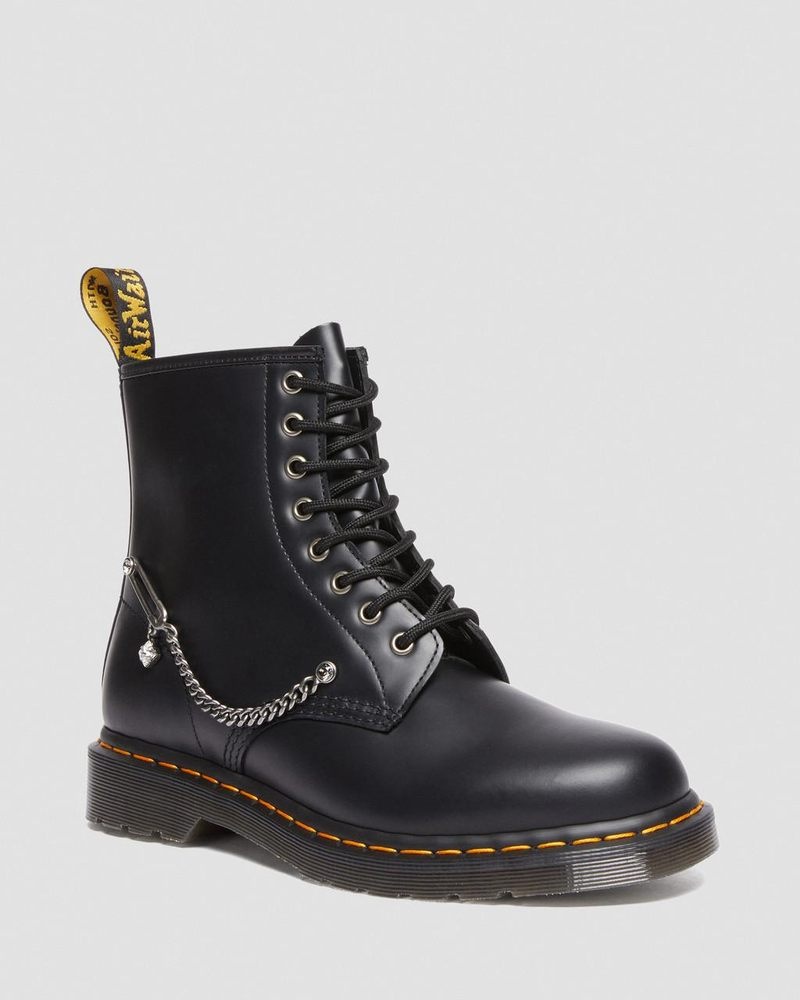 Dr Martin Martens 1460 Swarovski Leather Lace Up Boots (Smooth Leather) Shoes Black | CG54-T2CH