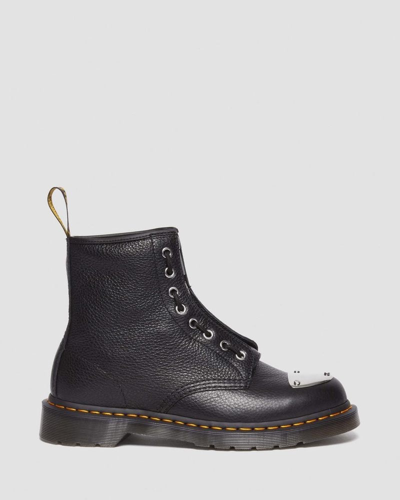 Dr Martin Martens 1460 Toe Plate Lunar Leather Jungle Zip Boots (Milled Nappa) Boots Black | VY09-V1RH