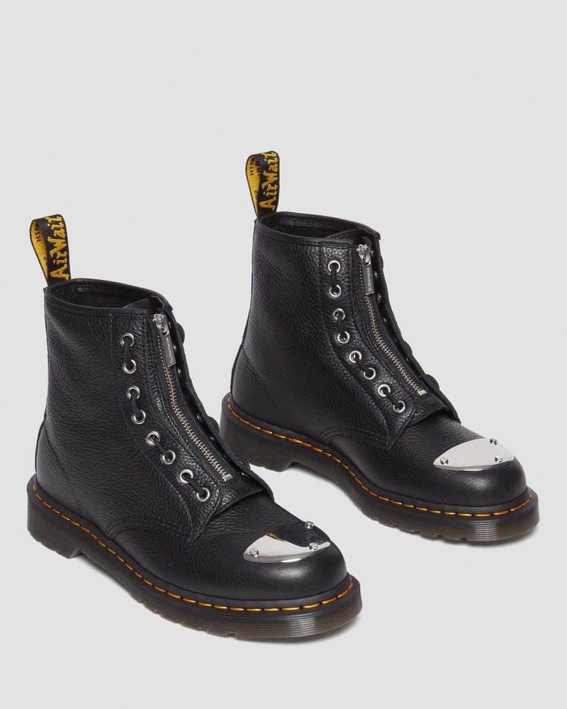 Dr Martin Martens 1460 Toe Plate Lunar Leather Jungle Zip Boots (Milled Nappa) Boots Black | VY09-V1RH