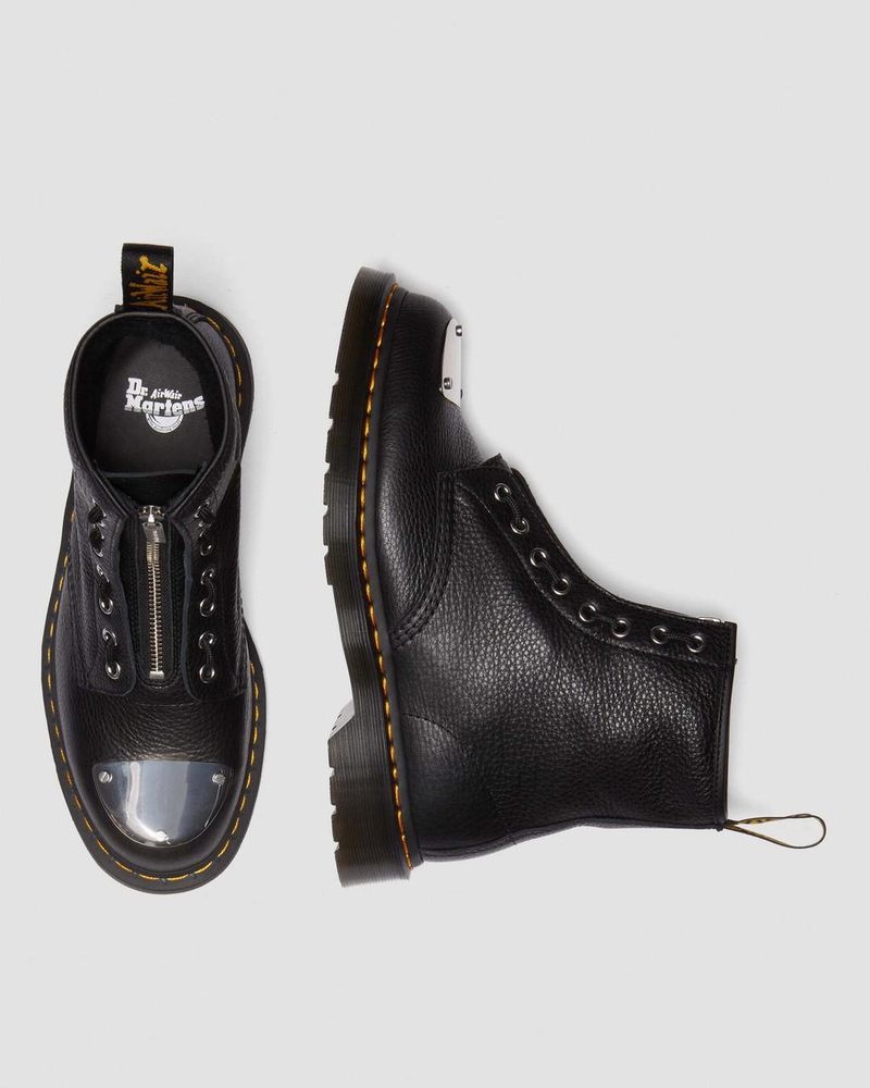 Dr Martin Martens 1460 Toe Plate Lunar Leather Jungle Zip Boots (Milled Nappa) Boots Black | VY09-V1RH