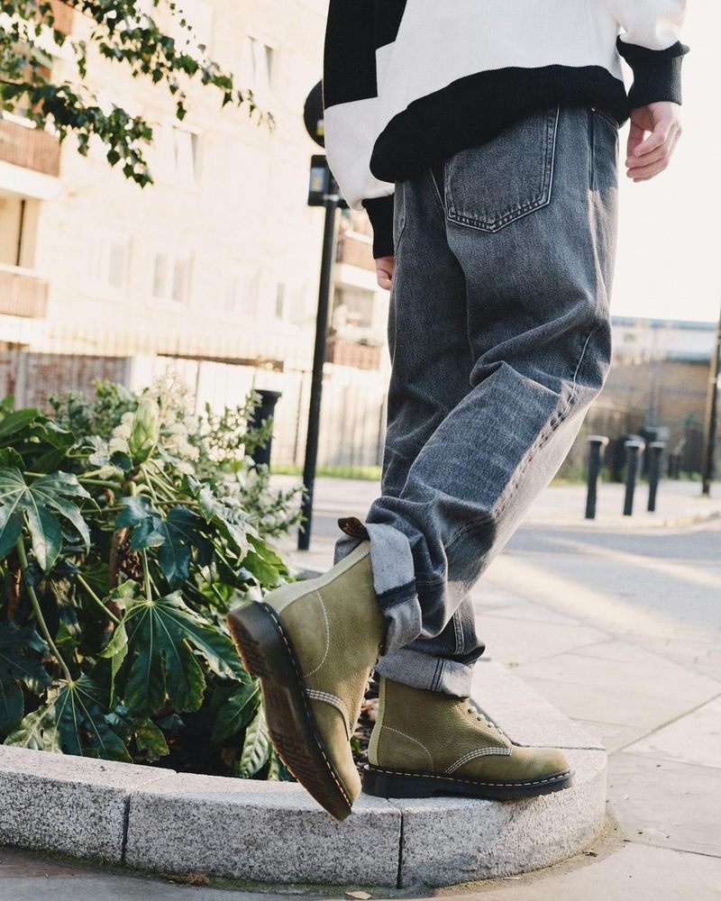 Dr Martin Martens 1460 Tumbled Nubuck Leather Lace Up Boots (Tumbled Nubuck) Boots Muted Olive | VE17-P2EV