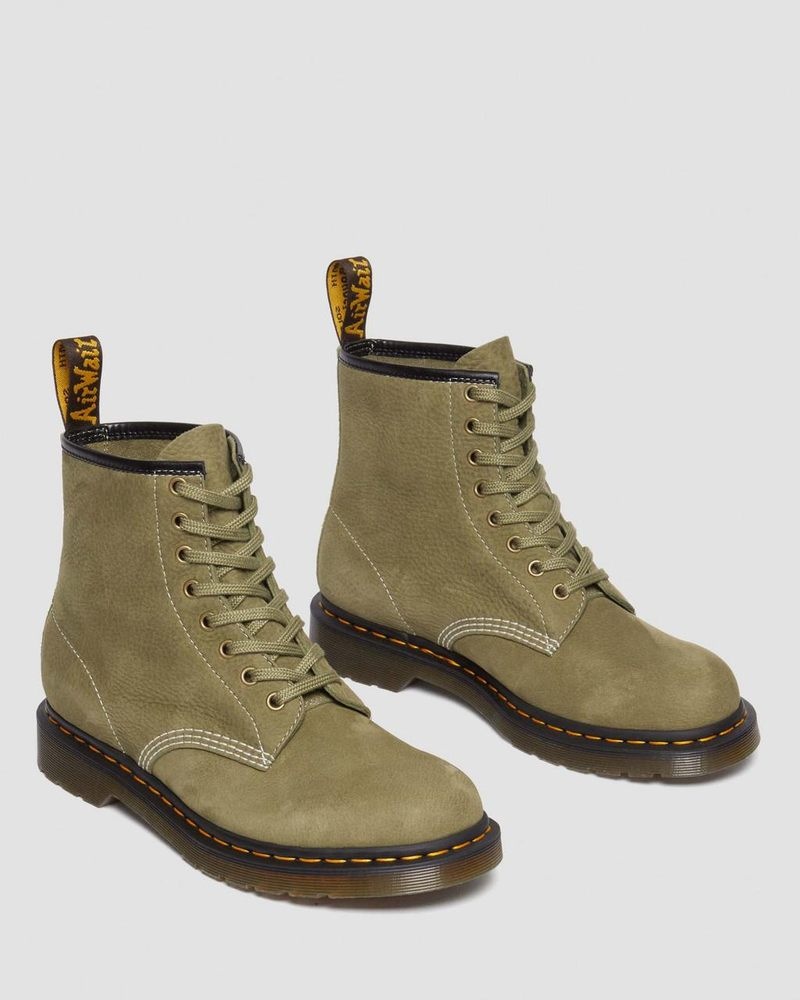 Dr Martin Martens 1460 Tumbled Nubuck Leather Lace Up Boots (Tumbled Nubuck) Boots Muted Olive | VE17-P2EV