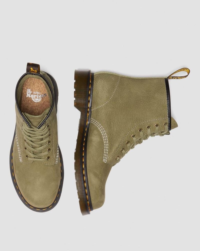 Dr Martin Martens 1460 Tumbled Nubuck Leather Lace Up Boots (Tumbled Nubuck) Boots Muted Olive | VE17-P2EV