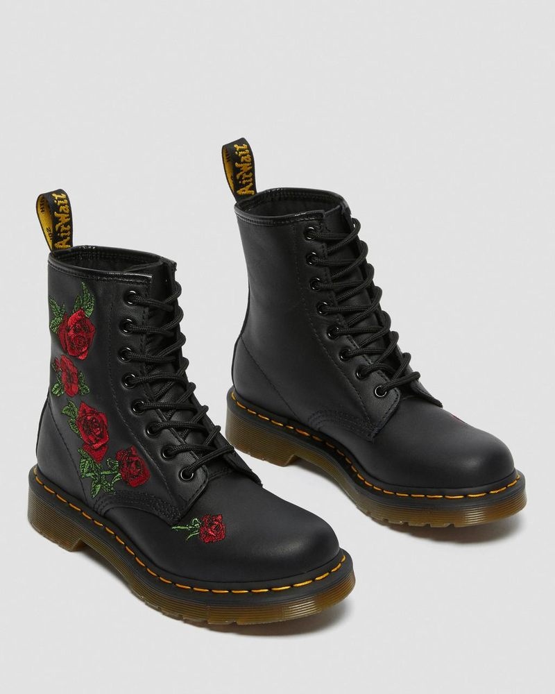 Dr Martin Martens 1460 Vonda Floral Leather Lace Up Boots (Softy T) Boots Black | ZW05-T8XR