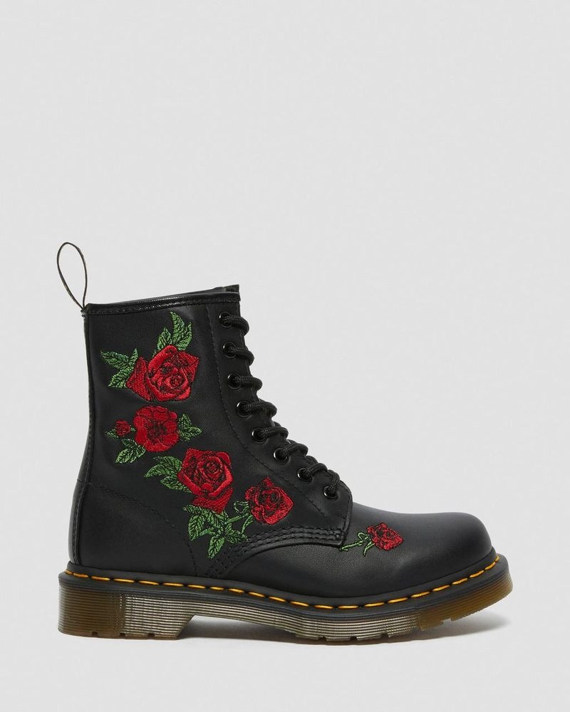 Dr Martin Martens 1460 Vonda Floral Leather Lace Up Boots (Softy T) Boots Black | ZW05-T8XR