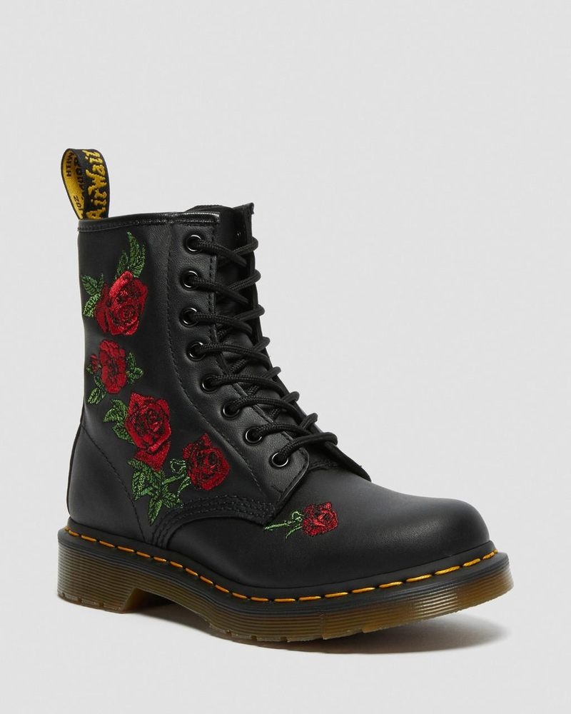 Dr Martin Martens 1460 Vonda Floral Leather Lace Up Boots (Softy T) Boots Black | ZW05-T8XR