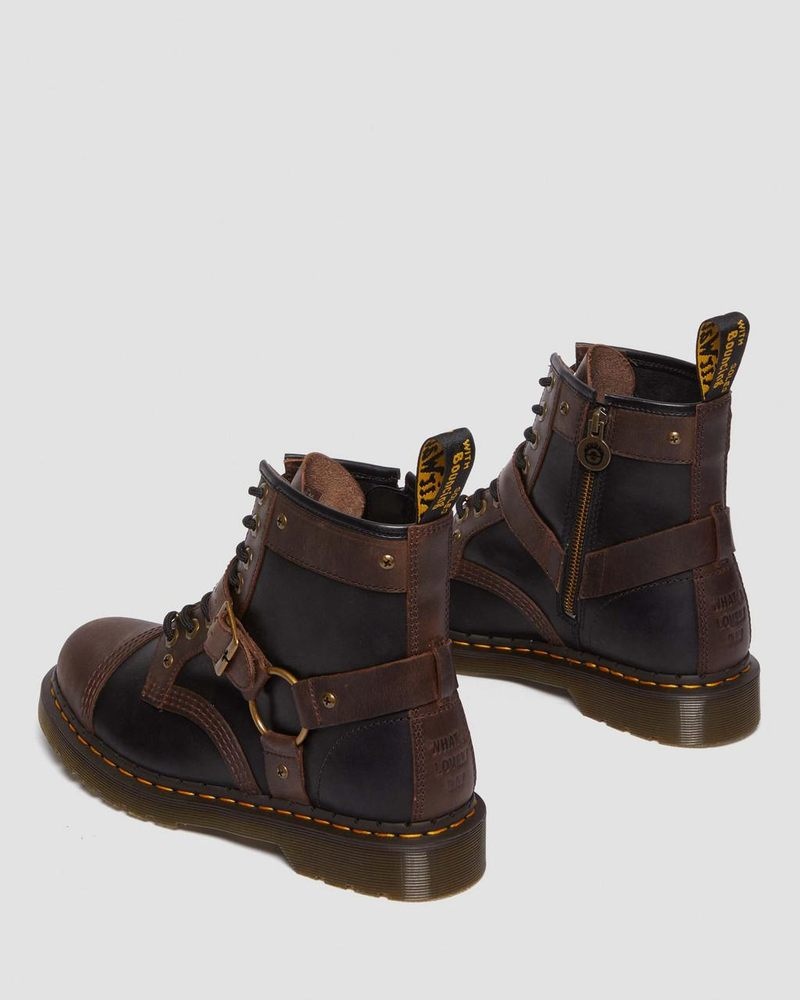 Dr Martin Martens 1460 WB Mad Max Leather Lace Up Boots (Old Harness) Boots Black / Brown | XK69-Y4LM