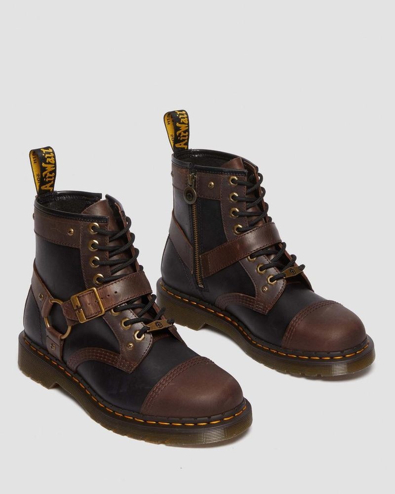 Dr Martin Martens 1460 WB Mad Max Leather Lace Up Boots (Old Harness) Boots Black / Brown | XK69-Y4LM