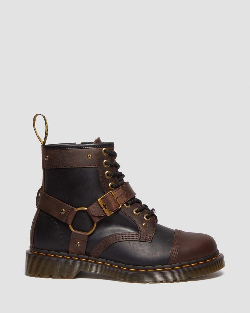 Dr Martin Martens 1460 WB Mad Max Leather Lace Up Boots (Old Harness) Boots Black / Brown | XK69-Y4LM