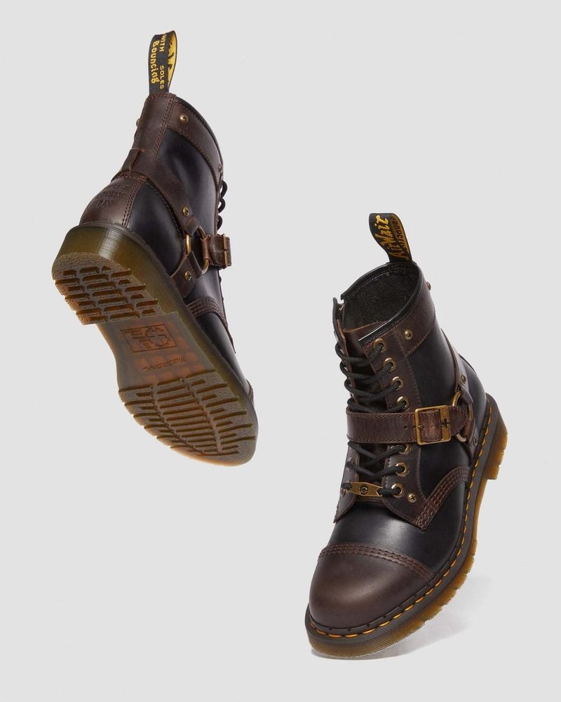 Dr Martin Martens 1460 WB Mad Max Leather Lace Up Boots (Old Harness) Boots Black / Brown | XK69-Y4LM