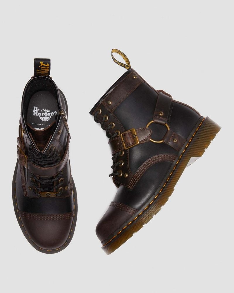 Dr Martin Martens 1460 WB Mad Max Leather Lace Up Boots (Old Harness) Boots Black / Brown | XK69-Y4LM