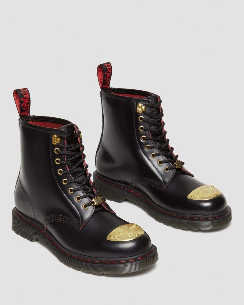 Dr Martin Martens 1460 Year of the Dragon Leather Lace Up Boots (Smooth Slice+Hair On) Boots Black / Red / Black | JI49-R2FV