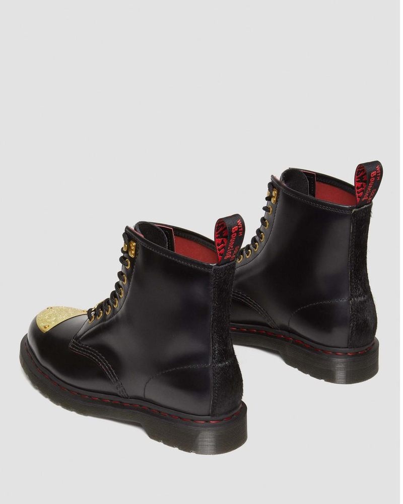 Dr Martin Martens 1460 Year of the Dragon Leather Lace Up Boots (Smooth Slice+Hair On) Boots Black / Red / Black | JI49-R2FV